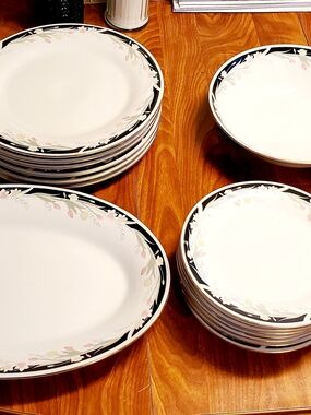 Crown Ming Michelle Edition China Dinnerware Set with Black & Floral Trim